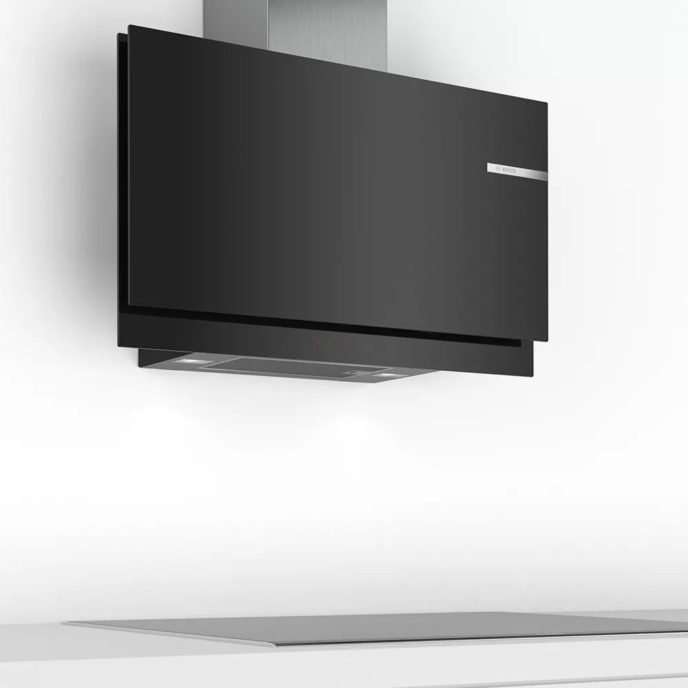 Bosch Series 6 Wall-mounted Extractor Hood 90 cm clear glass black printed - DWF97KM60