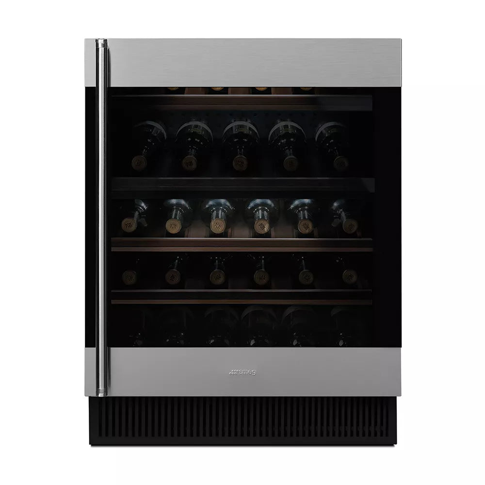 Smeg CLASSIC SEMI INTEGRATED UNDERCOUNTER WINE COOLER - CVI338RX3 (Stainless steel & glass) 60cm