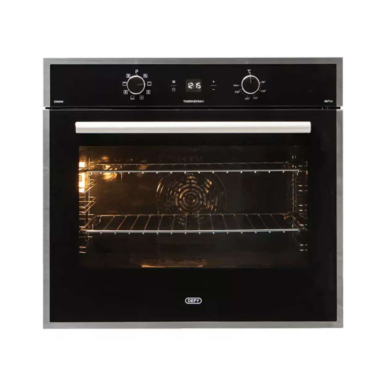 DEFY Gemini Eye-Level Thermofan+ Petit Chef Oven with AirFire Technology - Black Glass - DBO774