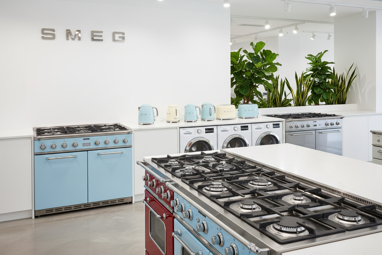 MAKE THE SMEG LOGO SILVER BRING THE SHOW ROOM CLOSE VIEW 