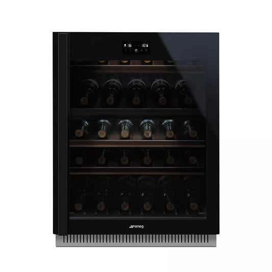 Smeg DOLCE STIL NOVO SEMI-INTEGRATED UNDERCOUNTER WINE COOLER - CVI638RN3 (Black glass) 60CM